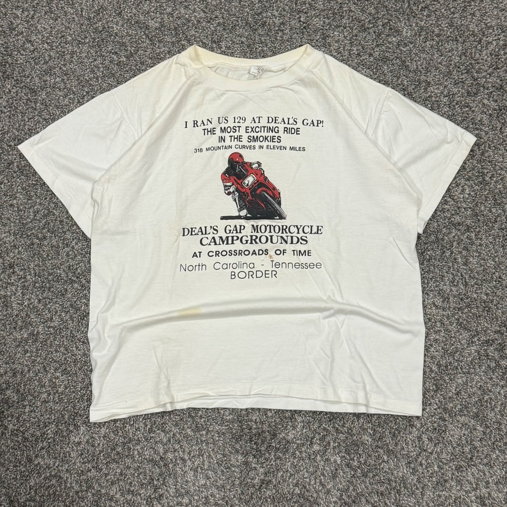Vintage 80s Deal's Gap Motorcycle Biker T-Shirt US 129 Tail of the Dragon Mens L